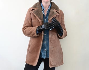 1970s Sawyer of Napa Californian Spring Lamb Light Brown Sheepskin Coat Size 38