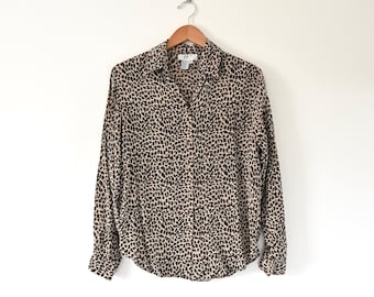 1990s Fy2 Silk Animal Print Button Up Shirt Size S