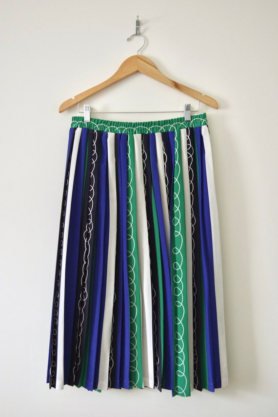 1980s Andrea Gayle 2 Piece Blue Green White Strip… - image 8