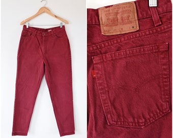 1990s Levi's 512 Slim Fit Tapered Leg High Waisted Cranberry Red Jeans Size 15 M | Made in USA