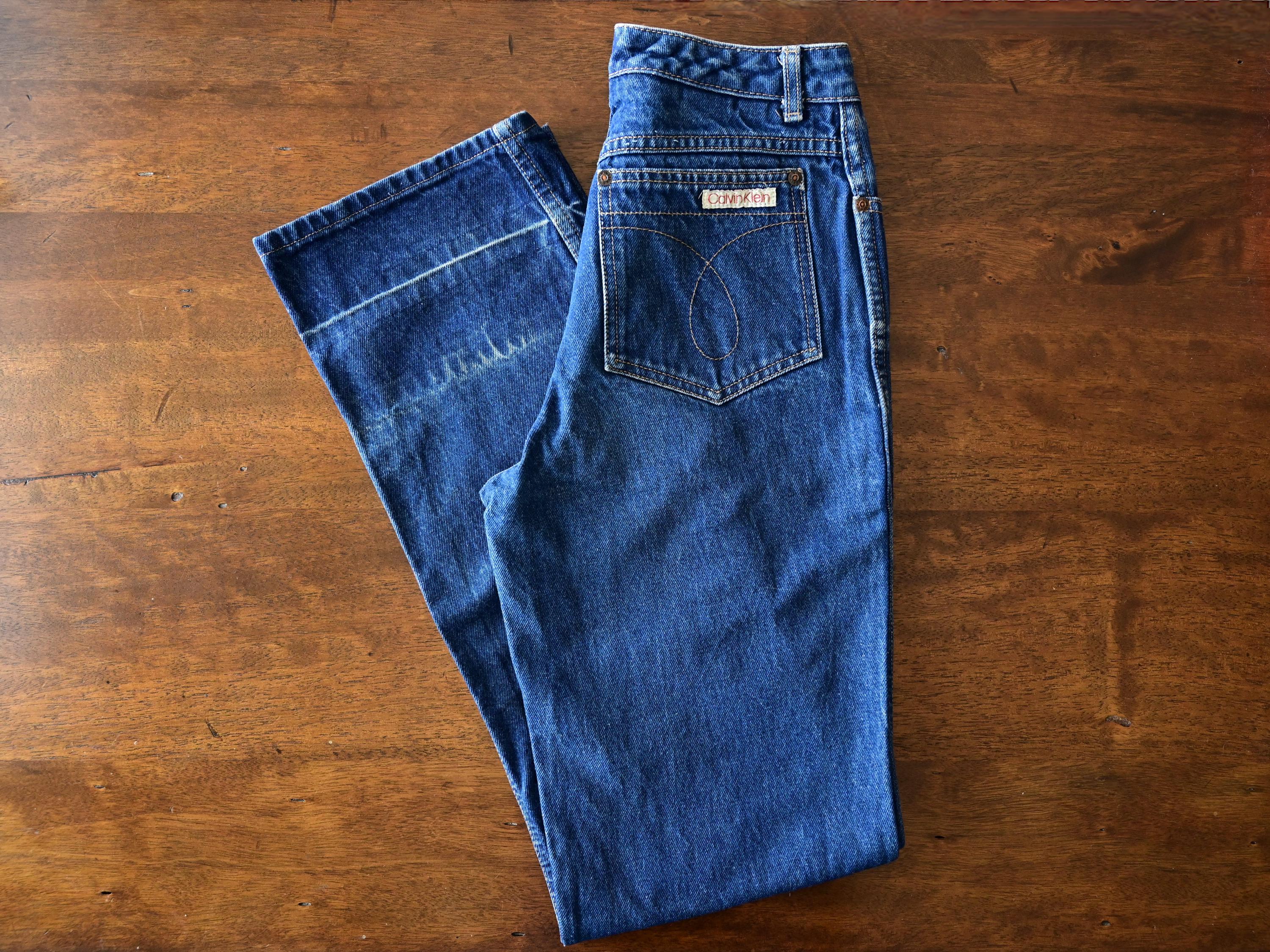1980s Calvin Klein 5 Pocket Dark Wash High Rise Straight Leg Jeans Size 8, 25x33" | Made in USA