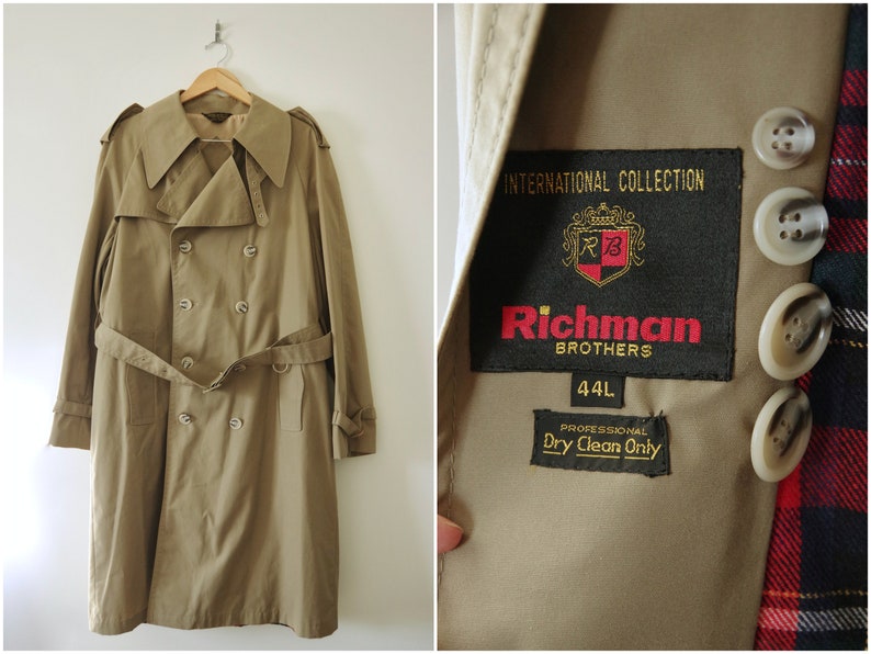 1970s-80s Richman Brothers Double Breasted Trench Coat W/ | Etsy