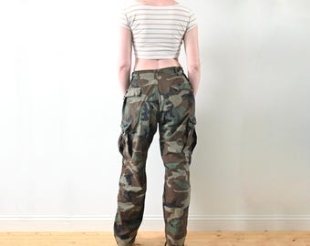 1982 Woodland Camouflage Combat Trousers Button Fly Size Medium Regular