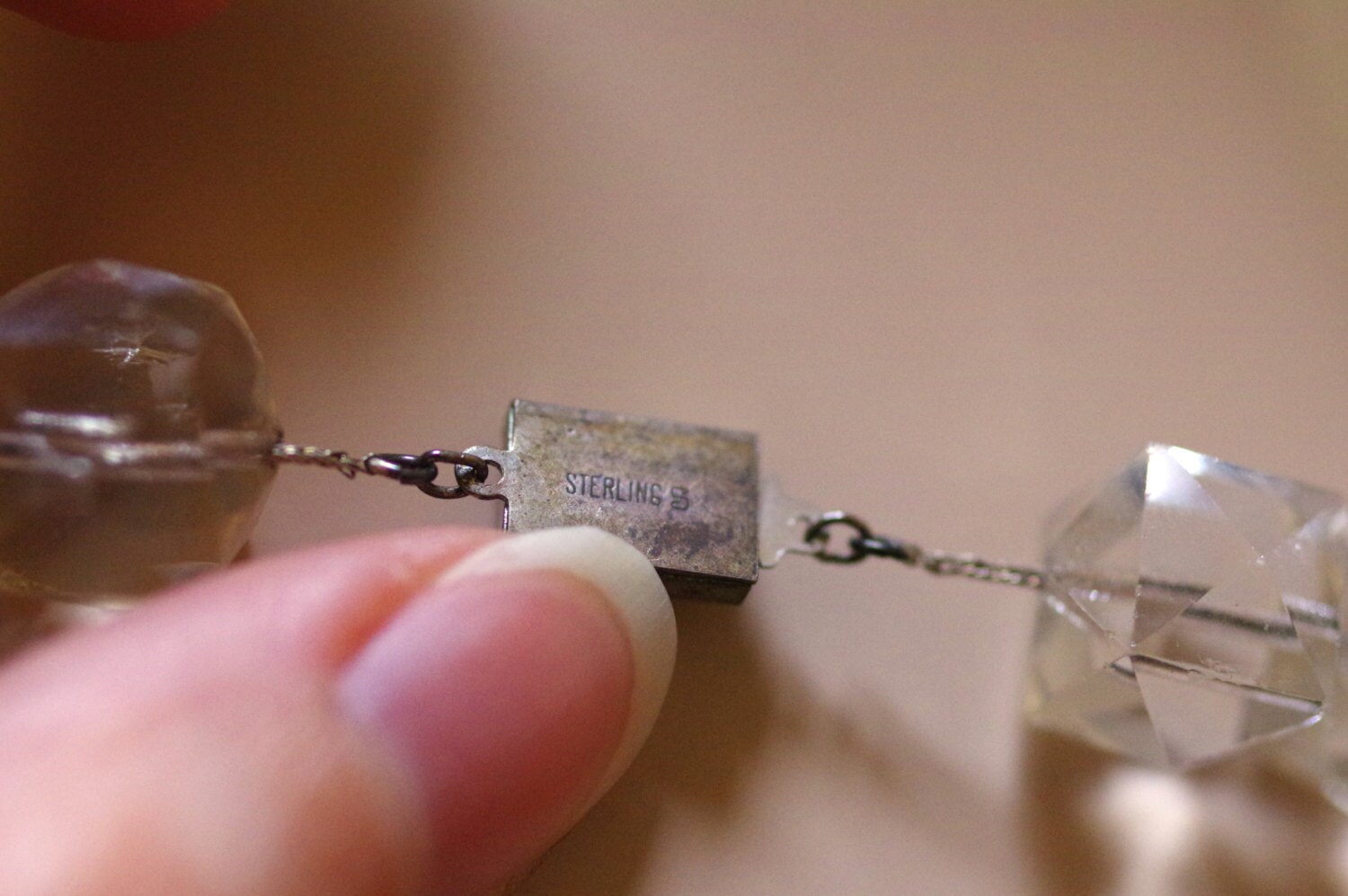 Vintage Large Clear Glass Bead Necklace W/ Ornate Sterling Etsy