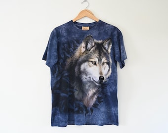 Vintage 2000s The Mountain Blue Tie Dye Wolf T Shirt M