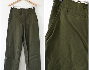 1950s Korean War Olive Green #108 Wool Field Trousers 18 oz Size Small Regular | Oberman & Co