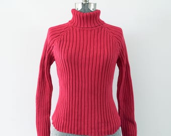 2000s GAP Red Cotton Ribbed Turtleneck Sweater Size S | Thick Knit