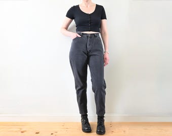 1980s-90s Wrangler Dunkelgraue High Rise Jeans Größe 12 Kurz | Hergestellt in den USA