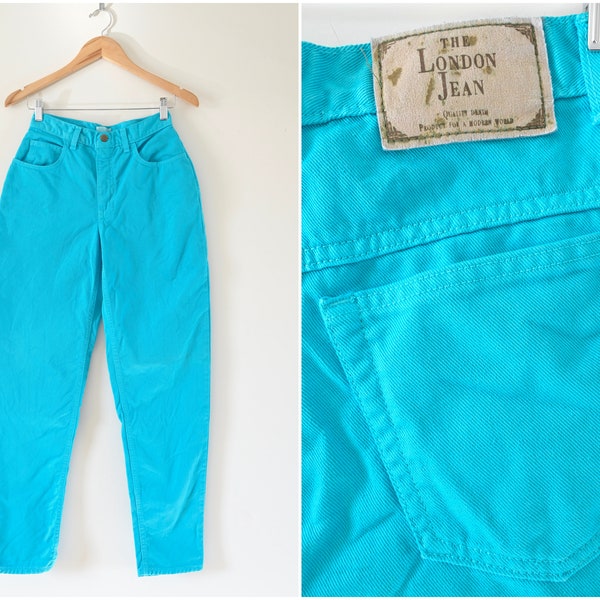 1990s Moda Int'l The London Jean Bright Blue High Waisted Mom Jeans Size 6, 32 1/2 Inch Classic | Made in USA