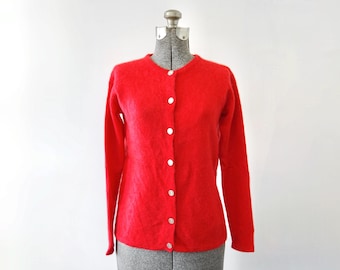 Saks Fifth Avenue Cashmere Collection Bright Orange-Red Cardigan Size S | Made in Hong Kong