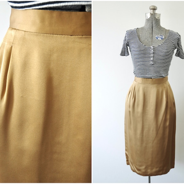 JH Collectibles Gold Silk High Waist Pencil Skirt Skirt Size 10 | Made in USA