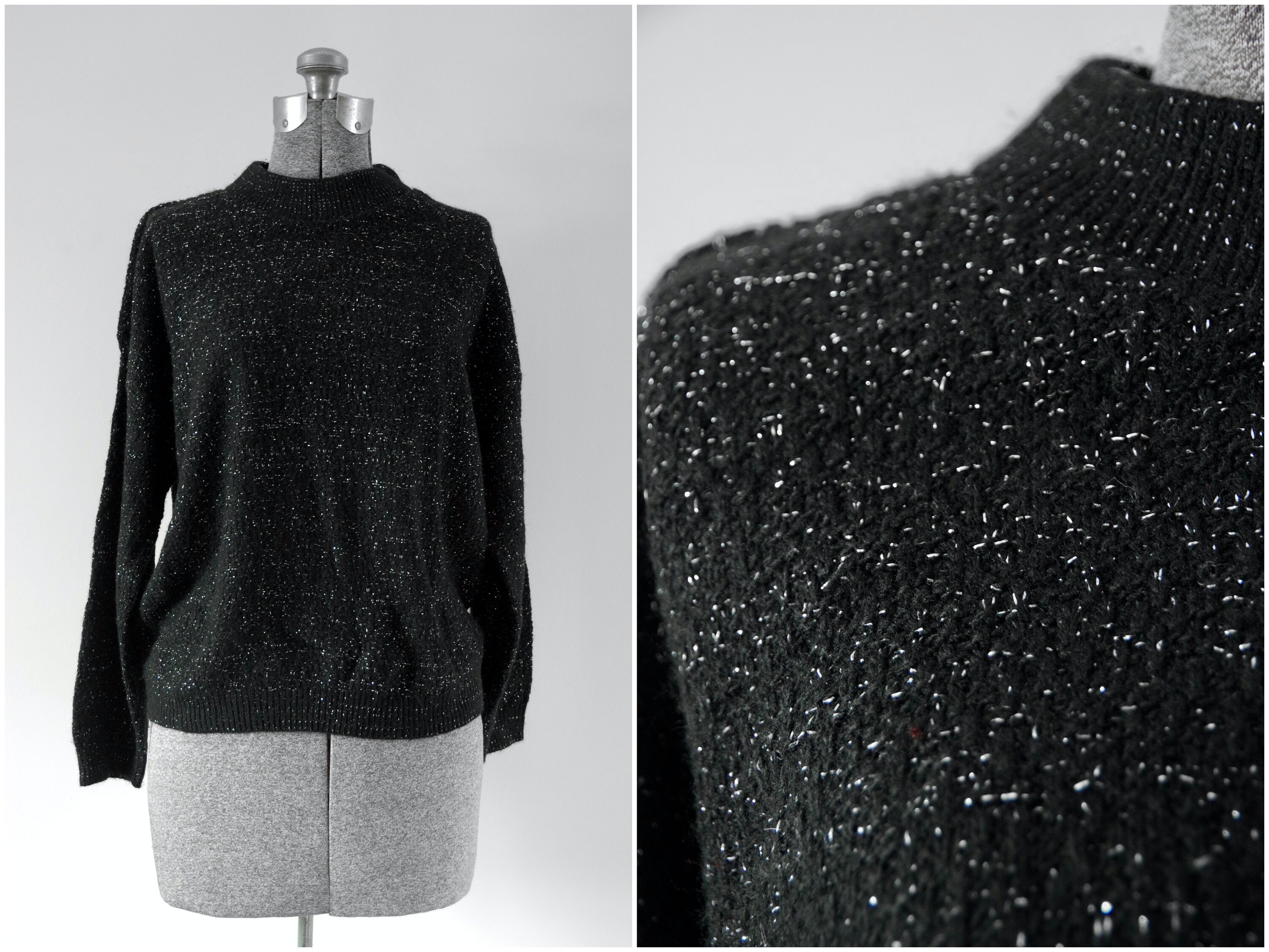 Vintage Parkway Knits Black and Silver Sparkly Crew Neck - Etsy