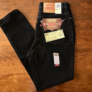 1990s Levi&#39;s Jeans For Women 512 Slim Fit Tapered Leg Black High Waisted Jeans Size 15 Long | Made in USA | New Old Stock