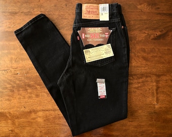 1990s Levi&#39;s Jeans For Women 512 Slim Fit Tapered Leg Black High Waisted Jeans Size 15 Long | Made in USA | New Old Stock