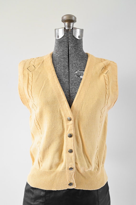 Carroll Reed Yellow Button Front Sweater Vest w/ … - image 2