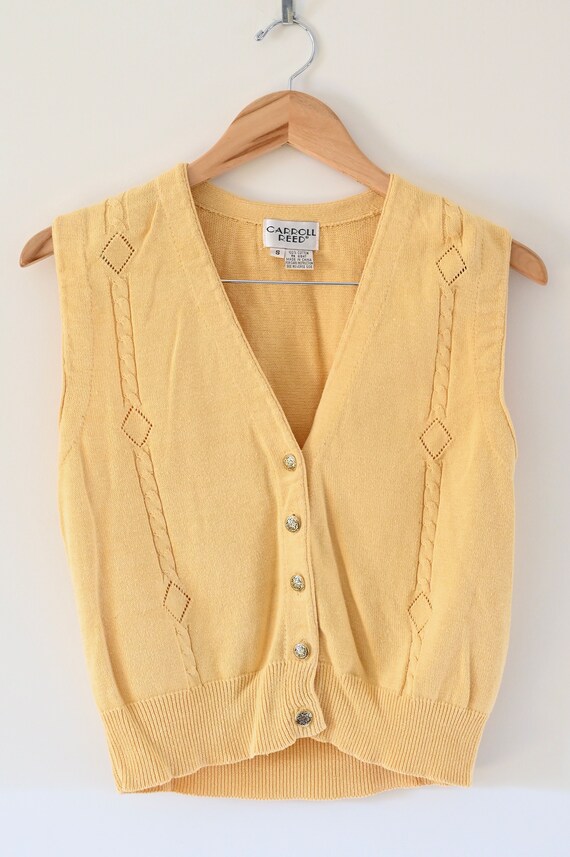 Carroll Reed Yellow Button Front Sweater Vest w/ … - image 4