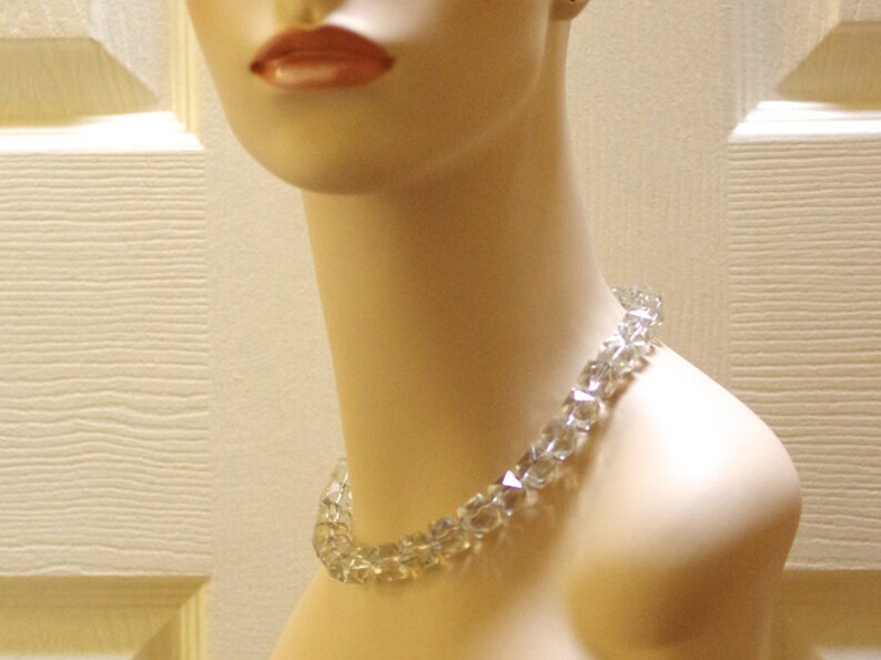 Vintage Large Clear Glass Bead Necklace W/ Ornate Sterling Etsy