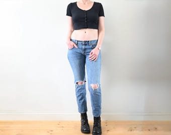 Vintage Y2K Rag & Bone Distressed Embroidered Low Rise Jeans Size 26 | Made in USA