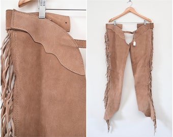 Whitman Natural Tan Beige Bootcut Chaps w/ Concho Back & Fringe XS | New Old Stock