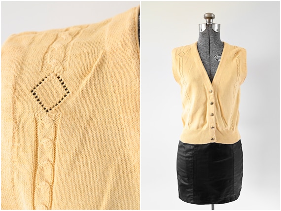 Carroll Reed Yellow Button Front Sweater Vest w/ … - image 1