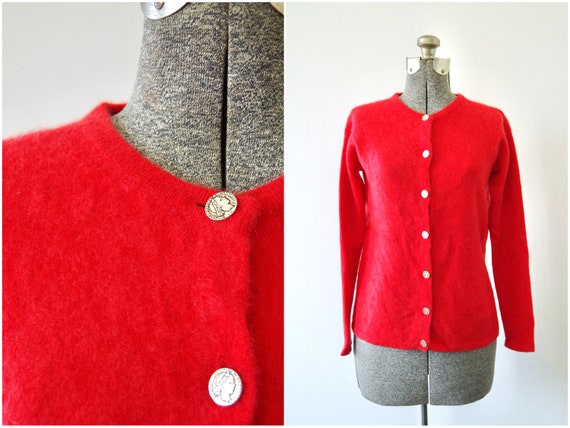 Saks Fifth Avenue Cashmere Collection Bright Orange red Cardigan Size S Made in Hong Kong Etsy