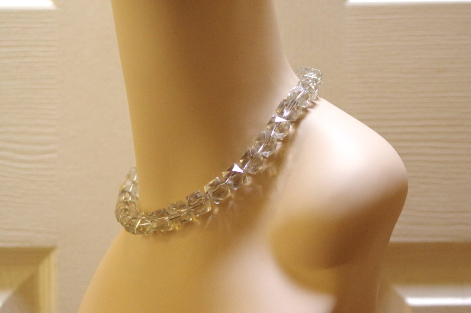 Vintage Large Clear Glass Bead Necklace W/ Ornate Sterling Etsy