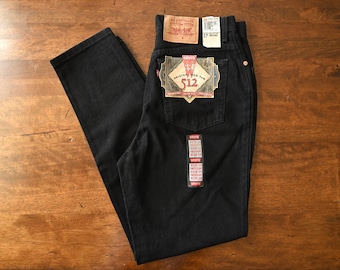 1990s Levi's Jeans For Women 17512 Slim Fit Tapered Leg Black High Waisted Jeans Size 15 Med 32x31 | Made in USA, New Old Stock