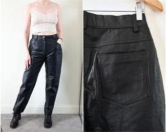 1990s Tower Hill Collection Black Leather High Waisted Pants Size 10