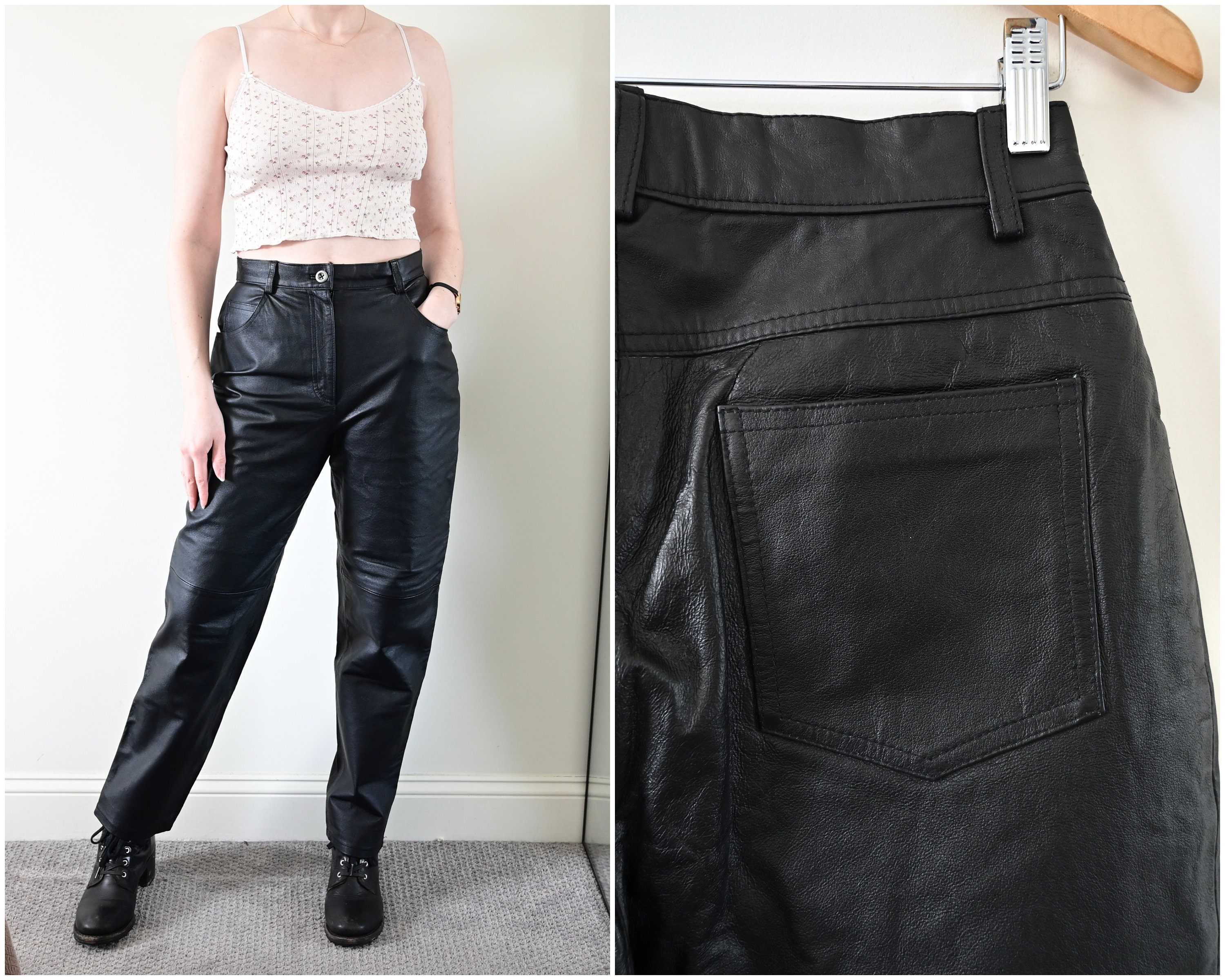 Black Star Leather Pants / Womens High Waisted Pants / 90s Vintage