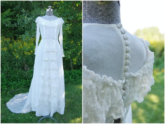 1940s Button Back Wedding Dress with Sheer Neckli… - image 1