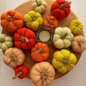 Handmade Fabric Pumpkins Set, Autumn Cotton Decor, Thanksgiving Centerpiece (15 pcs)