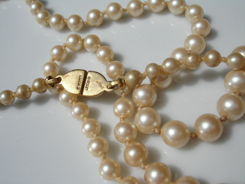 Long Vintage Faux Pearl Knotted Necklace 28 inches // Etsy