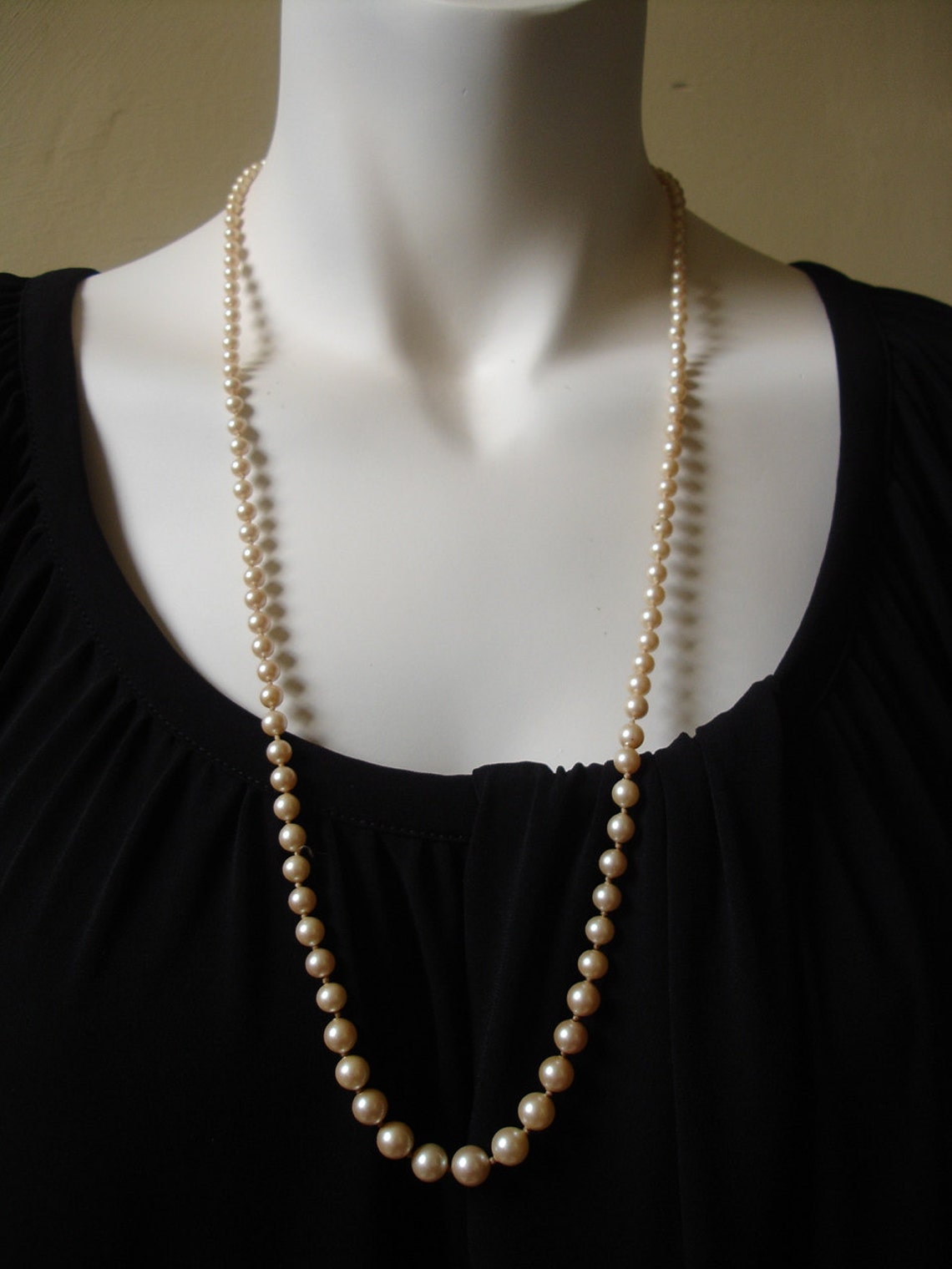 Long Vintage MONET Faux Pearl Knotted Necklace 28 inches // | Etsy