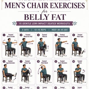 Men’s Chair Exercises for Belly Fat Printable, 15 Seated Workouts for Seniors, Low Impact Chair Workout PDF, Instant Download