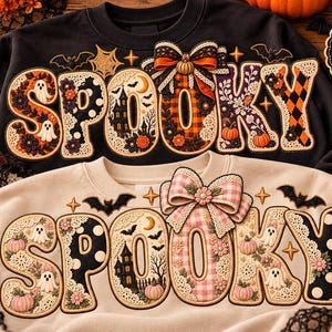 Spooky Lace PNG Bundle, Pink Coquette & Gothic Halloween Designs, Faux Embroidery Patchwork, Ghost Sublimation PNG