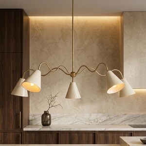 Handmade Mid-Century 5-Arm Pendant Light Fixture, Modern Kitchen Island Lighting, Minimalist Brass Chandelier, Vintage Style Ceiling Lamp