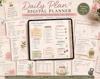 Digital Planner | Undated Daily Planner | Hyperlinked PDF Planner | Goodnotes Planner | iPad Planner | Daily, Budget, Fitness & Wellness