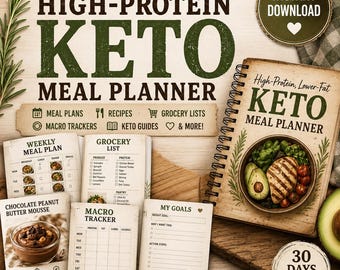 Loss Weight High-Protein, Lower-Fat Keto Meal Planner | Weekly, Grocery, Prep (Digital Download)