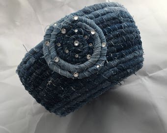 Repurposed Denim Rope Basket - Large Storage Basket - Quilted Gift Basket