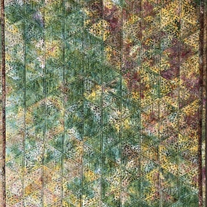 Kaleidoscope Quilt Art Quilted Wall Hanging Fiber Art Green Blue Violet Gold