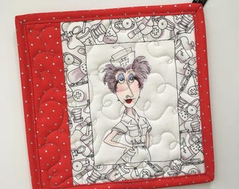 Nurse Quilted Pot Holder, Nurse Gift, Nurse Mug Rug