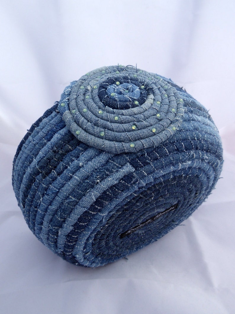 Available for Custom Order Repurposed Denim Rope Basket Large Storage