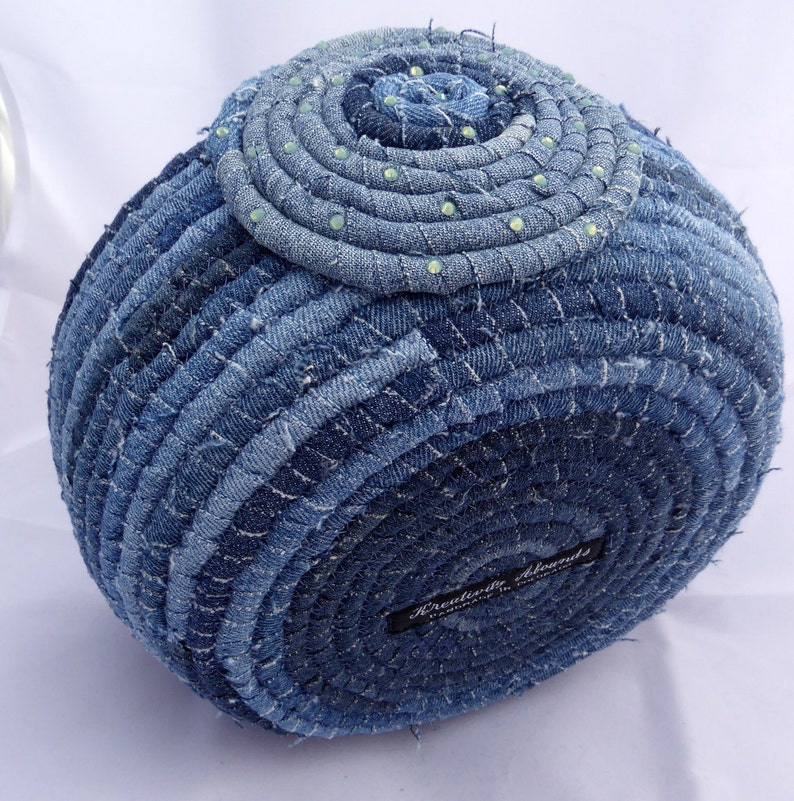 Available for Custom Order Repurposed Denim Rope Basket Large Storage