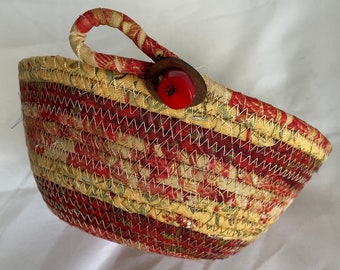 Coiled Rope Basket - Handmade Home Decor - Fabric Bowl