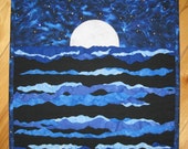 RESERVE FOR LYNN - Moon Art Quilted Wall Hanging Moon Over the Ocean