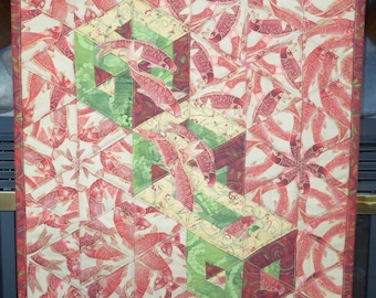 Koi Fish Art Quilt: Handmade Fish Wall Hanging (19x29")