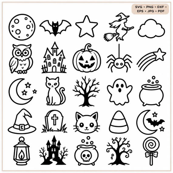 Halloween Line Art SVG Bundle - Spooky Icons (Digital Download)
