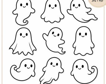 Kawaii-Geister-SVG-Bundle, Halloween-Schnittdateien, Cricut Silhouette (Digitaler Download)