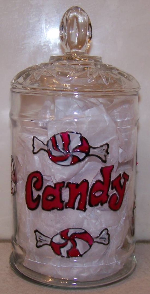 Glass Candy Jar With Lid Decorated With All Kinds Of Etsy
