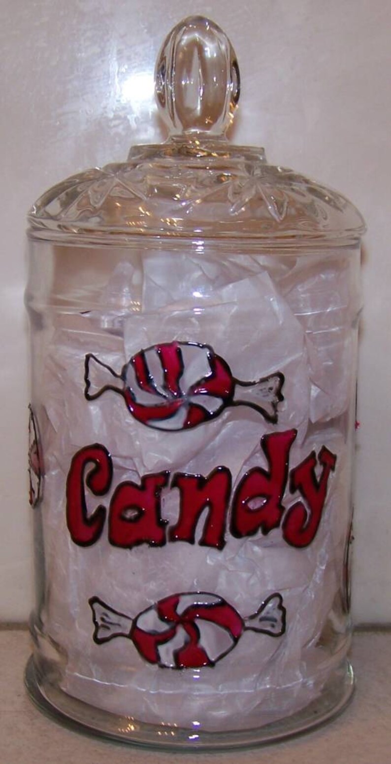 Glass CANDY JAR with lid decorated with all kinds of Etsy